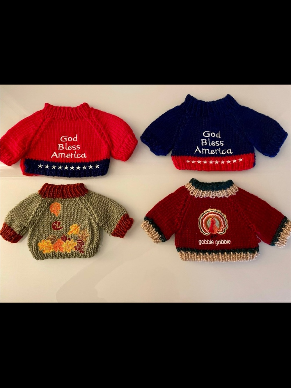 4pc Small Crochet Sweaters God Bless America and Thanksgiving